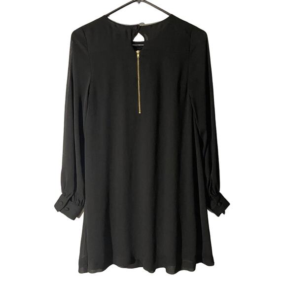 H&M Black Long Sleeve Chiffon Flowy Trapeze Swing Dress Women Sz 2 - Picture 2 of 7